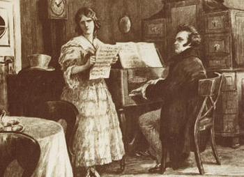 「シューベルトと婚約者テレーゼ・グローヴ」　オットー・ノーヴァク（1874-1950）の絵.jpg
